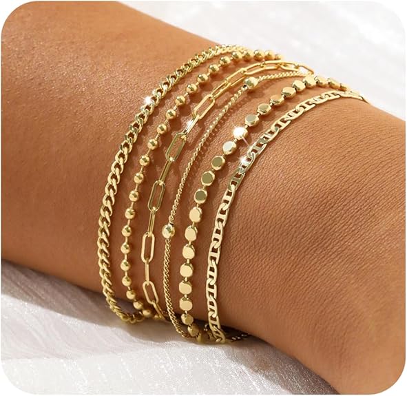 Dainty 14K Gold Bracelets for Women - Waterproof Stackable Gold Bracelet Set - Perfect for Stylish Women - Image 4