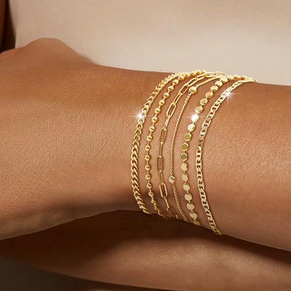 Dainty 14K Gold Bracelets for Women - Waterproof Stackable Gold Bracelet Set - Perfect for Stylish Women - Image 5
