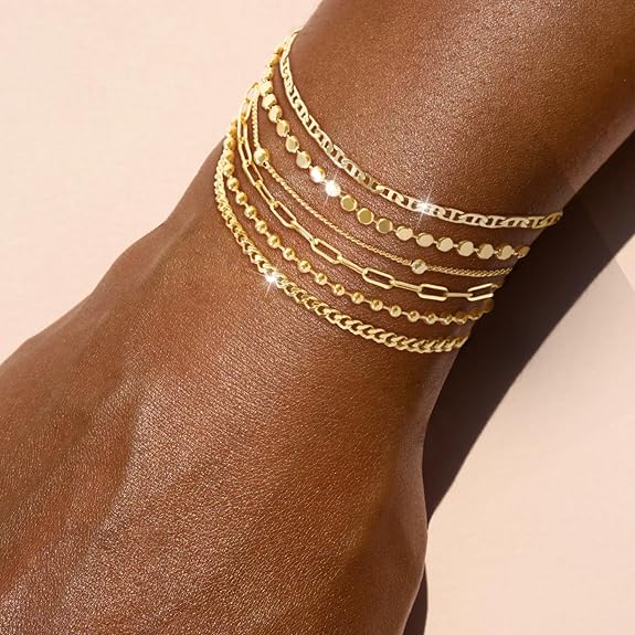 Dainty 14K Gold Bracelets for Women - Waterproof Stackable Gold Bracelet Set - Perfect for Stylish Women - Image 2