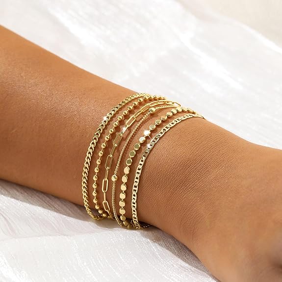 Dainty 14K Gold Bracelets for Women - Waterproof Stackable Gold Bracelet Set - Perfect for Stylish Women - Image 3
